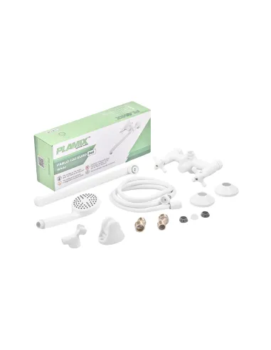 Смеситель для ванны Plamix Pablo-140 Euro Set White PM0751, двухвентильный, с душевым набором