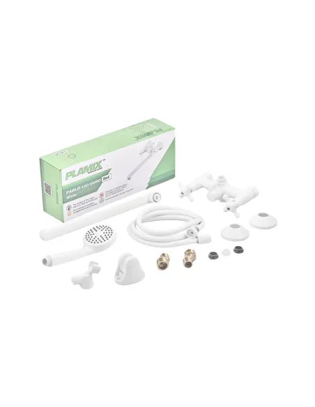 Смеситель для ванны Plamix Pablo-140 Euro Set White PM0751, двухвентильный, с душевым набором
