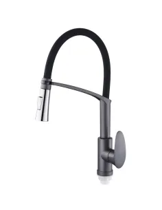 Смеситель для кухни с гибким изливом Plamix Cezar-017 Set Graphite Refl.Black PM0742, черный гофроизлив