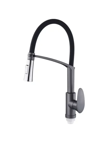 Смеситель для кухни с гибким изливом Plamix Cezar-017 Set Graphite Refl.Black PM0742, черный гофроизлив