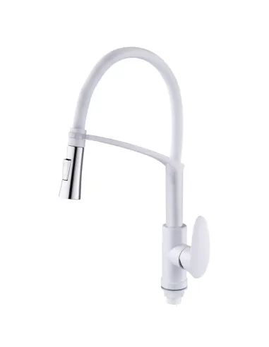 Смеситель для кухни с гибким изливом Plamix Cezar-017 Set White Refl.White PM0743, белый гофроизлив