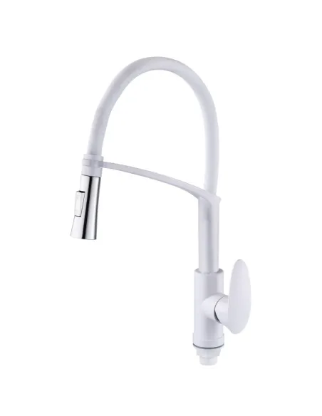 Смеситель для кухни с гибким изливом Plamix Cezar-017 Set White Refl.White PM0743, белый гофроизлив
