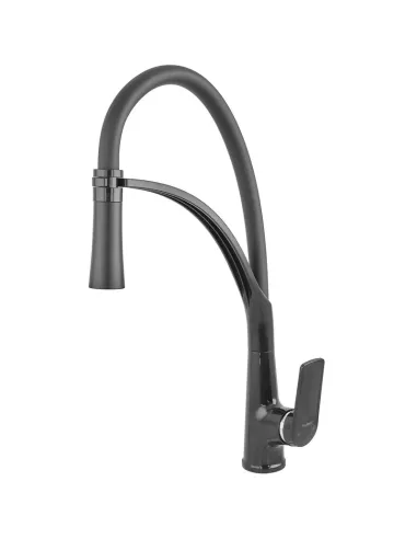 Смеситель для кухни с гибким изливом Plamix Lucas-017 SET BLACK REFL.Black PM0717, черный гофроизлив