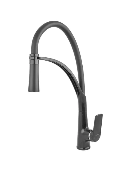 Смеситель для кухни с гибким изливом Plamix Lucas-017 SET BLACK REFL.Black PM0717, черный гофроизлив