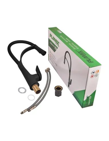 Смеситель для кухни с гибким изливом Plamix Lucas-017 SET BLACK REFL.Black PM0717, черный гофроизлив