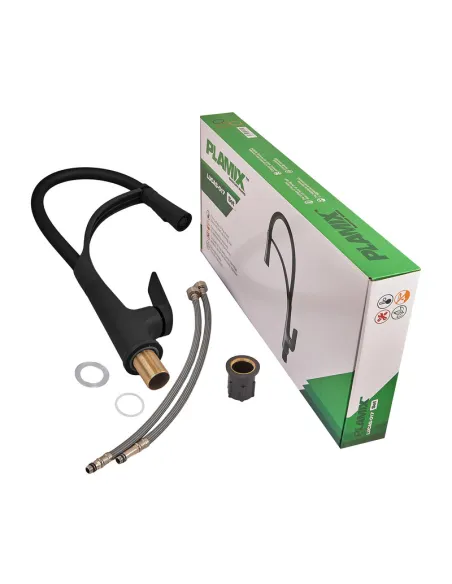 Смеситель для кухни с гибким изливом Plamix Lucas-017 SET BLACK REFL.Black PM0717, черный гофроизлив