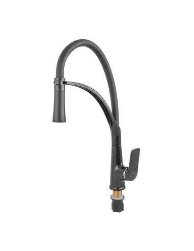 Смеситель для кухни с гибким изливом Plamix Lucas-017 SET BLACK REFL.Black PM0717, черный гофроизлив