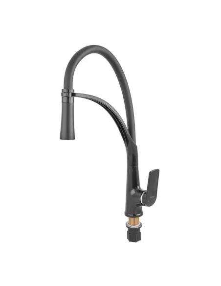 Смеситель для кухни с гибким изливом Plamix Lucas-017 SET BLACK REFL.Black PM0717, черный гофроизлив