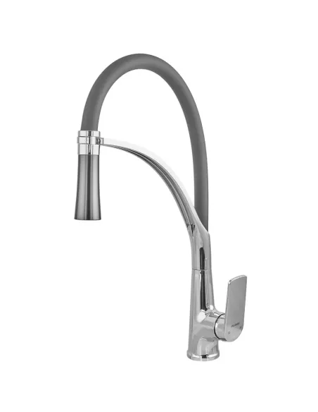 Смеситель для кухни с гибким изливом Plamix Lucas-017 SET CHROME REFL.Grey PM0715, серый гофроизлив