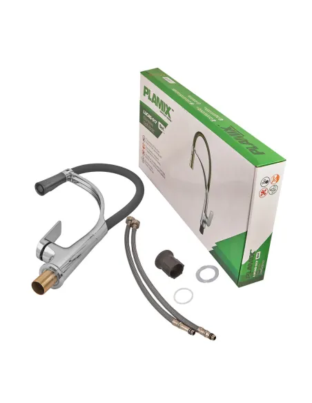 Смеситель для кухни с гибким изливом Plamix Lucas-017 SET CHROME REFL.Grey PM0715, серый гофроизлив