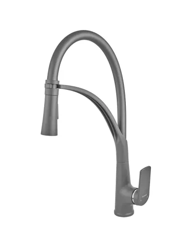 Смеситель для кухни с гибким изливом Plamix Lucas-017 SET Graphite Refl.Grey PM0723, серый гофроизлив