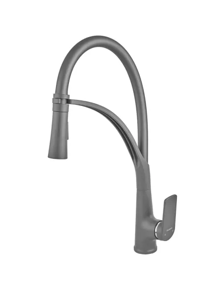 Смеситель для кухни с гибким изливом Plamix Lucas-017 SET Graphite Refl.Grey PM0723, серый гофроизлив
