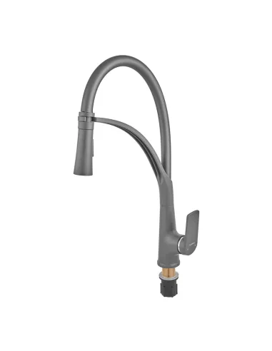 Смеситель для кухни с гибким изливом Plamix Lucas-017 SET Graphite Refl.Grey PM0723, серый гофроизлив