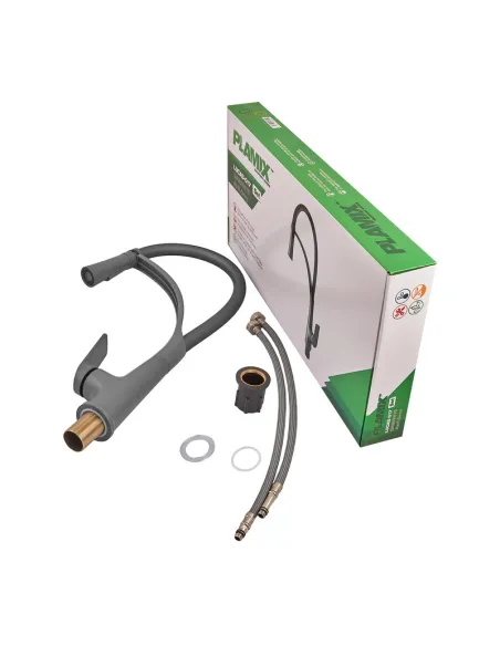 Смеситель для кухни с гибким изливом Plamix Lucas-017 SET Graphite Refl.Grey PM0723, серый гофроизлив