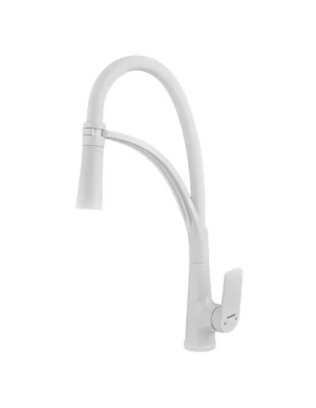 Смеситель для кухни с гибким изливом Plamix Lucas-017 SET White REFL.White PM0716, белый гофроизлив