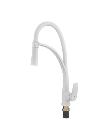 Смеситель для кухни с гибким изливом Plamix Lucas-017 SET White REFL.White PM0716, белый гофроизлив