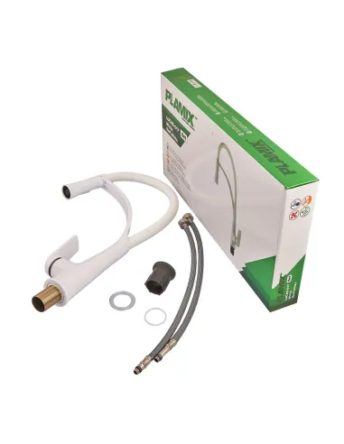 Смеситель для кухни с гибким изливом Plamix Lucas-017 SET White REFL.White PM0716, белый гофроизлив