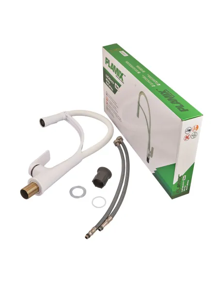 Смеситель для кухни с гибким изливом Plamix Lucas-017 SET White REFL.White PM0716, белый гофроизлив
