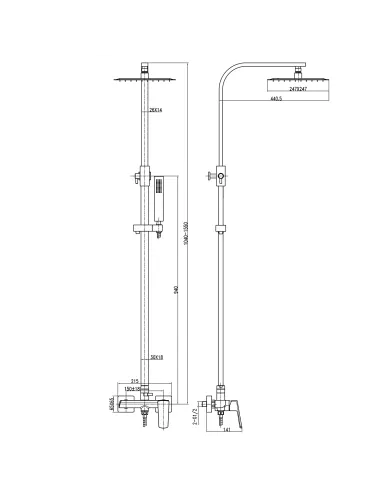 Душевая система Topaz Lexi TL 21105-H57-BL без излива, черная, высота 130 см