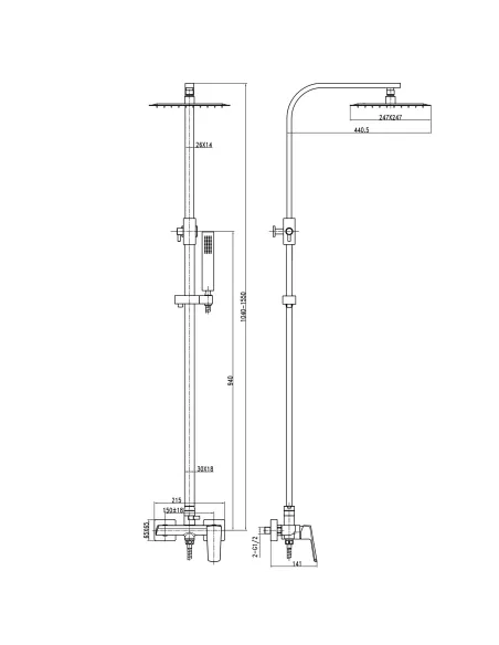 Душевая система Topaz Lexi TL 21105-H57-BL без излива, черная, высота 130 см