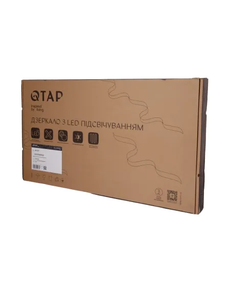 Зеркало для ванной Q-Tap Scorpio (SC1) QTSC500900 Black, 500х900 мм, с LED-подсветкой Touch, с антизапотеванием, регулятор яркос