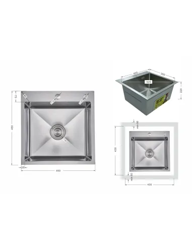Мийка прямокутна для кухні Lidz Handmade H4545H Decor Honeycomb 2,5/0,5 мм з нержавіючої сталі