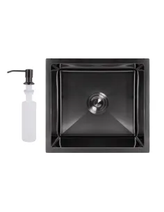 Мийка прямокутна для кухні Lidz Handmade H4843B Brushed Black PVD 3,0/1,0 мм з нержавіючої сталі, врізна