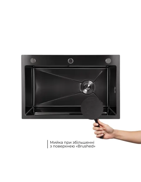 Мийка прямокутна для кухні Lidz Handmade H6845B Brushed Black PVD 3,0/1,0 мм з нержавіючої сталі