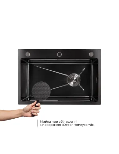 Мойка для кухни прямоугольная Lidz Handmade H6845HB Decor Black PVD Honeycomb 3,0/1,0 мм из нержавеющей стали