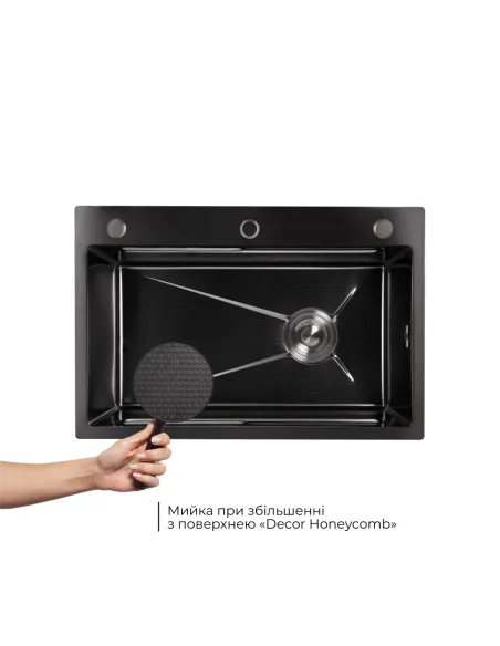 Мойка для кухни прямоугольная Lidz Handmade H6845HB Decor Black PVD Honeycomb 3,0/1,0 мм из нержавеющей стали