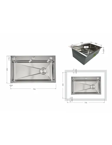 Мойка для кухни прямоугольная Lidz Handmade H7545 Brushed Steel 3,0/1,0 мм из нержавеющей стали