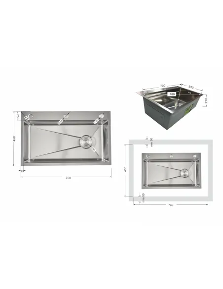Мойка для кухни прямоугольная Lidz Handmade H7545 Brushed Steel 3,0/1,0 мм из нержавеющей стали