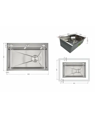 Мийка для кухні прямокутна Lidz Handmade H6845 Brushed Steel 3,0/1,0 мм з нержавіючої сталі