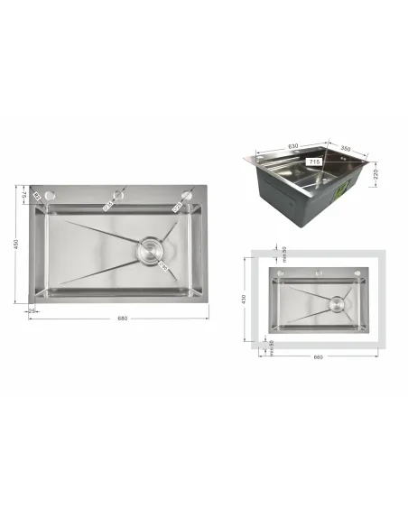 Мийка для кухні прямокутна Lidz Handmade H6845 Brushed Steel 3,0/1,0 мм з нержавіючої сталі