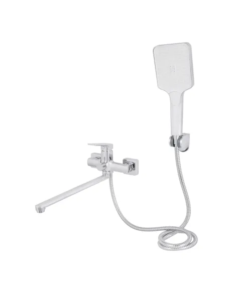Змішувач для ванни Q-Tap Crow QTCRO260CRM48647 Chrome з душовим набором, хром, довгий поворотний вилив