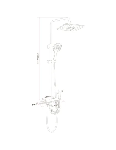 Душевая система Globus Lux BETTA GLBE-2002 высота 143 см, с гигиенической лейкой, без излива, однорычажная