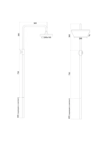 Душова система Globus Lux GAMMA GLGM-3002 висота 143 см, з гігієнічною лійкою, без виливу, одноважільна