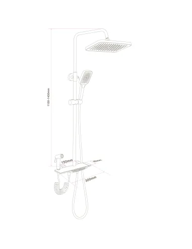Душевая система Globus Lux GAMMA GLGM-3002 высота 143 см, с гигиенической лейкой, без излива, однорычажная