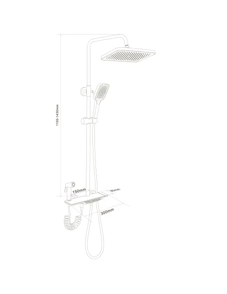 Душевая система Globus Lux GAMMA GLGM-3002 высота 143 см, с гигиенической лейкой, без излива, однорычажная