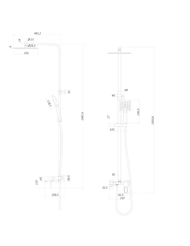 Душова система Globus Lux Lux PIANO GLPN-0099 з поворотним виливом, висота 145 см, одноважільна, з клавішами-перемикачами