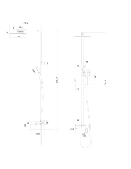 Душевая система Globus Lux Lux PIANO GLPN-0099 с поворотным изливом, высота 145 см, однорычажная, с клавишами-переключателями