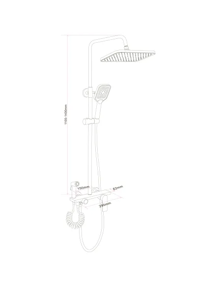 Душевая система Globus Lux TURIN GLTU-0550 высота 143 см, с гигиенической лейкой, без излива, однорычажная