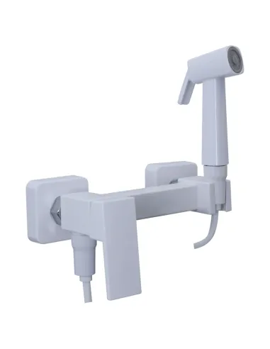 Смеситель для биде Plamix Kubus-222 SET White PM0744 с гигиеническим душем