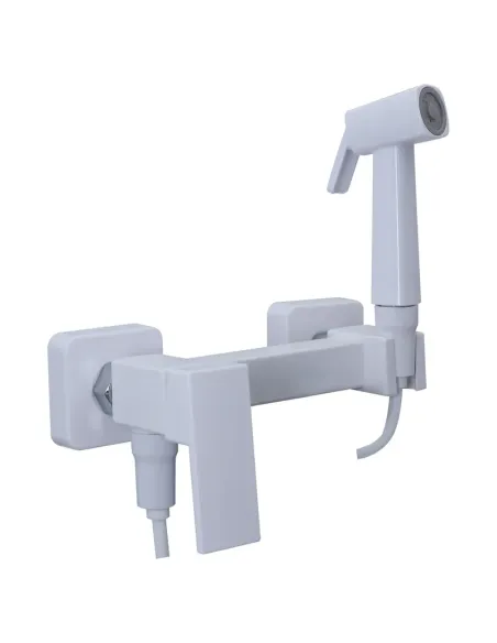 Смеситель для биде Plamix Kubus-222 SET White PM0744 с гигиеническим душем