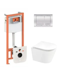 Інсталяція з унітазом Q-Tap Scorpio Ultra Quiet QT1433053EUQW45162 4 в 1, унітаз 520x365x365, клавіша змиву квадратна Chrome
