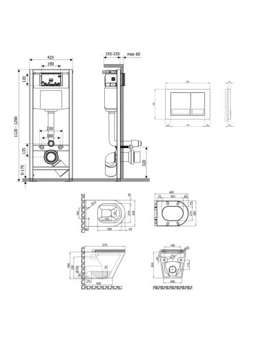 Инсталляция с унитазом Q-Tap Scorpio Ultra Quiet QT1433053EUQW45162 4 в 1, унитаз 520x365x365, клавиша смыва квадратная Chrome