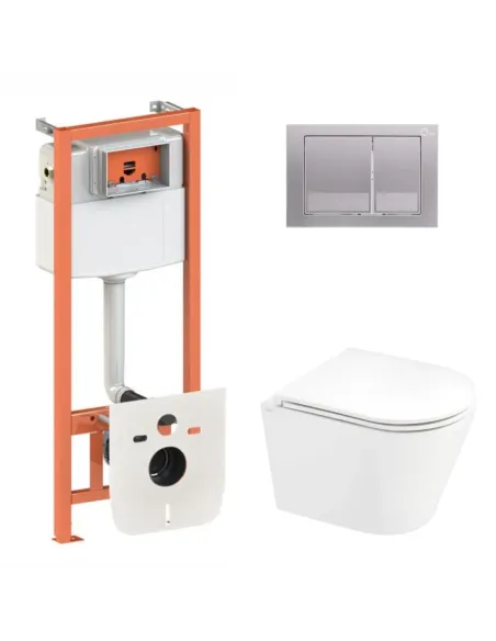 Инсталляция с унитазом Q-Tap Scorpio Ultra Quiet QT1433053EUQW45163 4 в 1, 520x365x365, клавиша смыва квадратная Satin