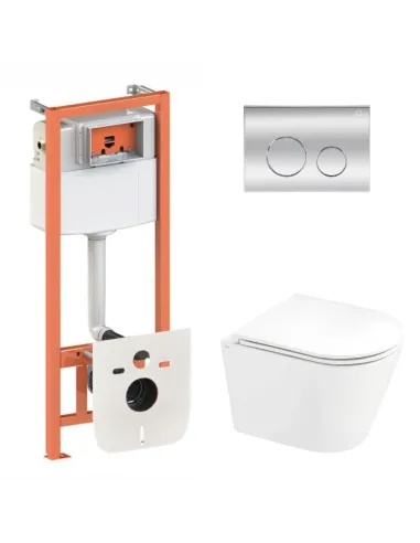 Инсталляция с унитазом Q-Tap Scorpio Ultra Quiet QT1433053EUQW45165 4 в 1, 520x365x365, клавиша смыва круглая Chrome