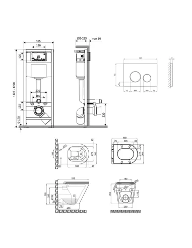 Инсталляция с унитазом Q-Tap Scorpio Ultra Quiet QT1433053EUQW45165 4 в 1, 520x365x365, клавиша смыва круглая Chrome