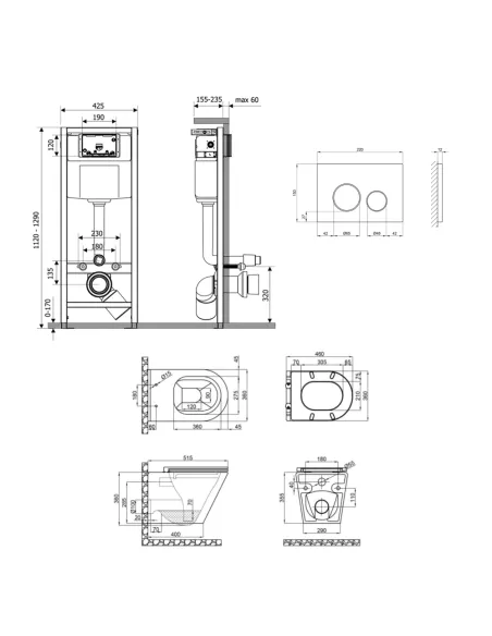 Инсталляция с унитазом Q-Tap Scorpio Ultra Quiet QT1433053EUQW45165 4 в 1, 520x365x365, клавиша смыва круглая Chrome
